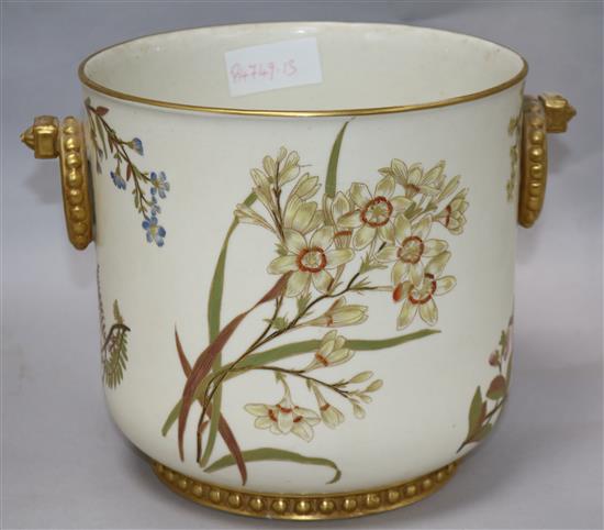 A Royal Worcester blush ground two handled jardiniere